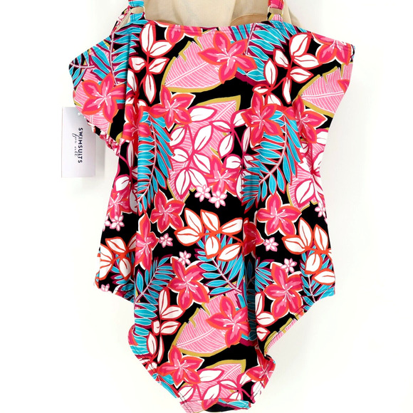 Swimsuits For All Plus Size 20 One Piece Swimsuit Pink Blue Floral New with Tags - Picture 10 of 13